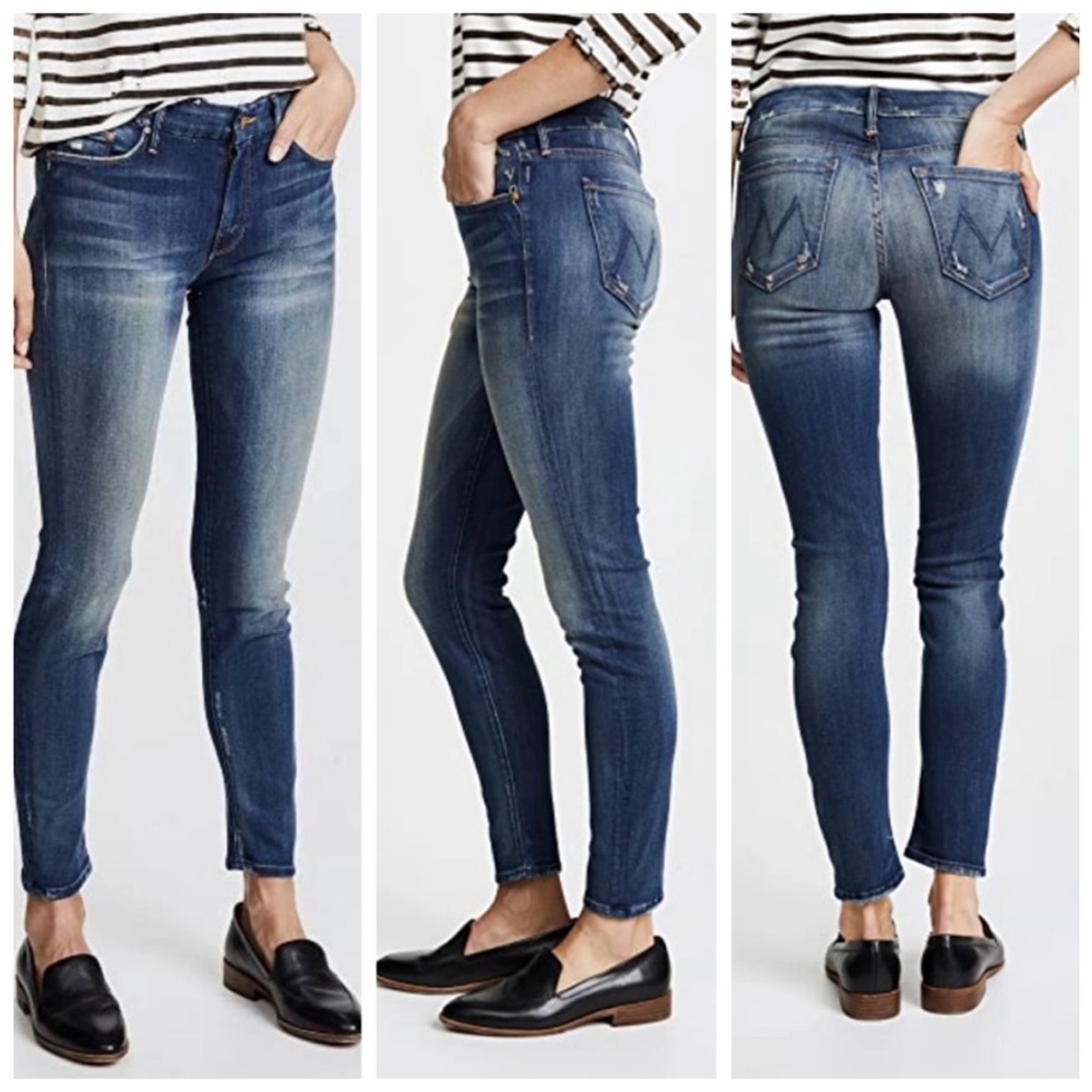 Mother The Looker Tequila Truth Skinny Leg Mid Rise Medium Wash Jeggings Jeans